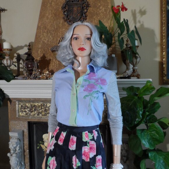 Moschino CheapandChic Blue Multi Cotton/Silk Pleated Dress Size US 4 - Picture 4 of 16